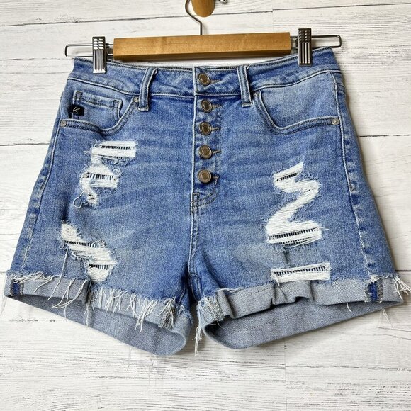 KanCan Shorts Womens Size 5/26 Button Fly Dressed Denim Hemmed Summertime - Picture 1 of 16
